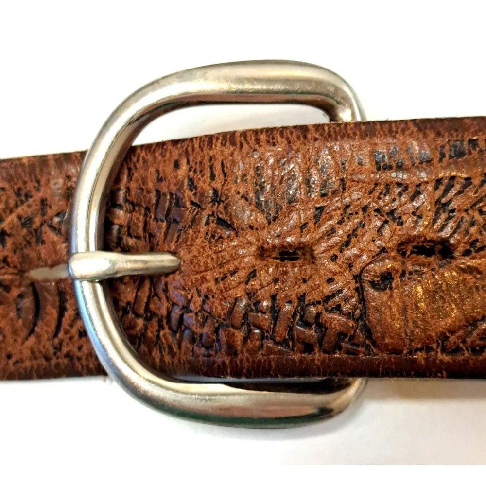 Vintage Tooled Leather Belt Bald Eagle KM627 Men's XL Patriotic‎ USA Biker Brown